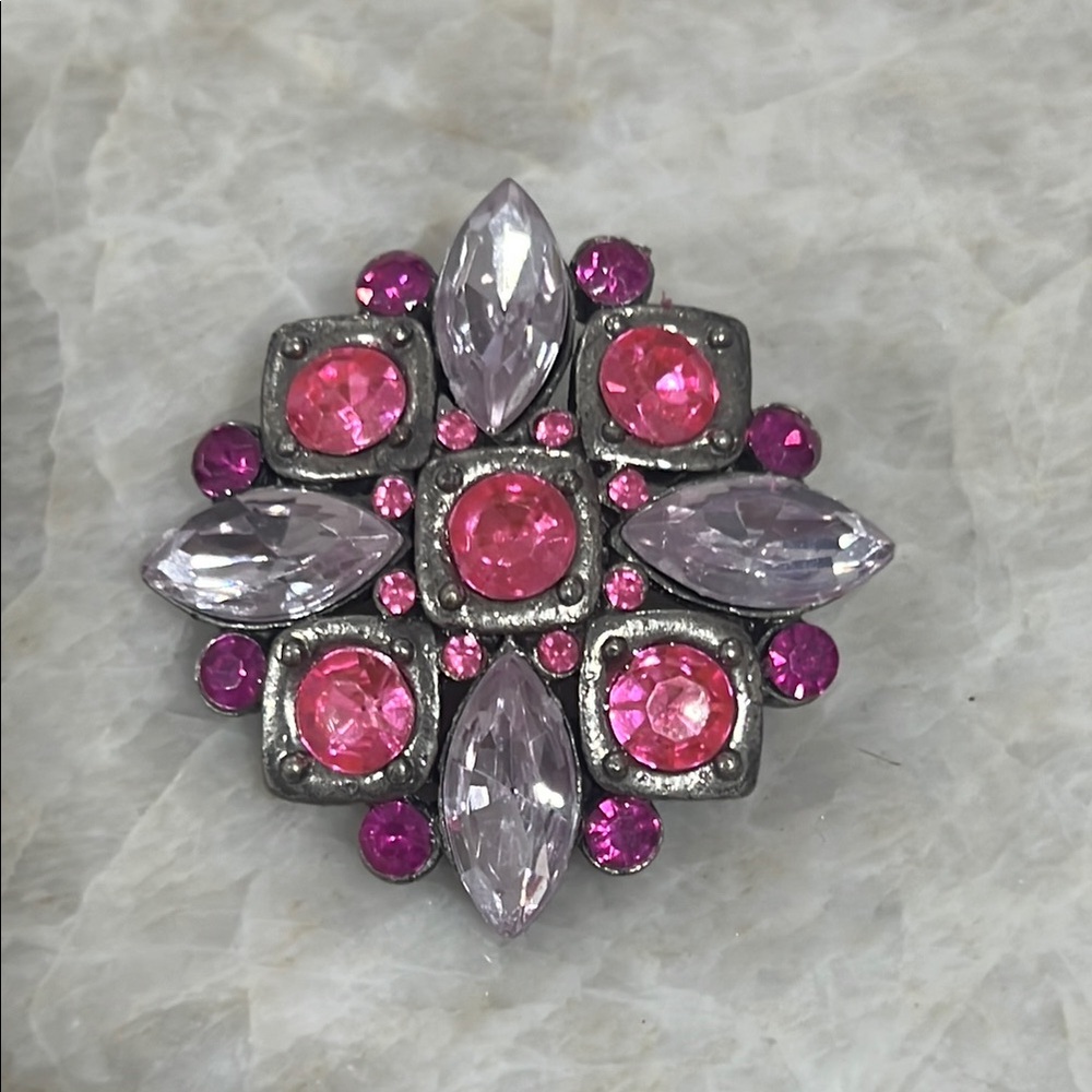 Elegant Pink and Silver Brooch